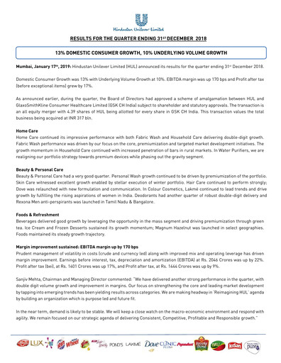 Thumbnail Hindustan Unilever
 Financial Statement 2018