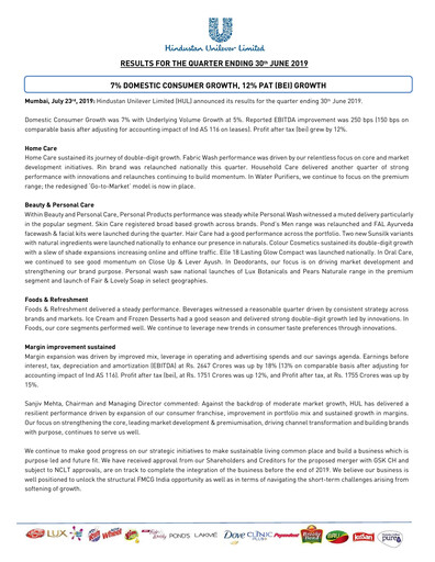 Thumbnail Hindustan Unilever
 Financial Statement 2019-h1