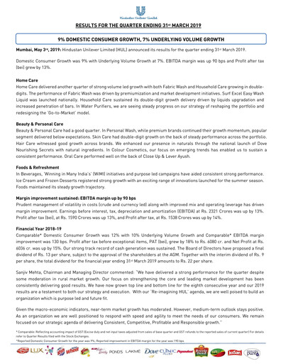 Thumbnail Hindustan Unilever
 Financial Statement 2019-q1