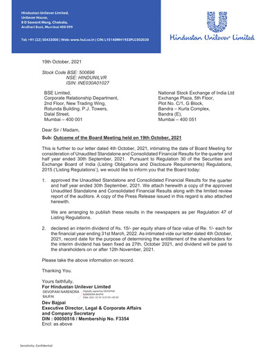 Thumbnail Hindustan Unilever
 Financial Statement 2021-9m