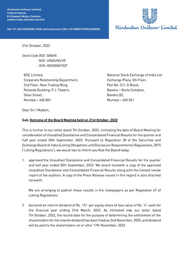 Thumbnail Hindustan Unilever
 Financial Statement 2022-9m