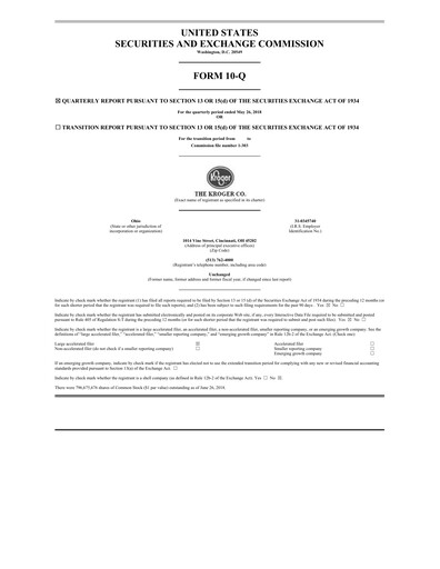 Thumbnail Kroger Quarterly Report 2018-q1