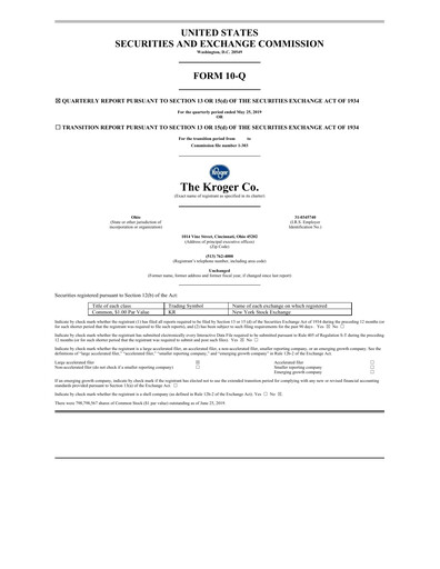 Thumbnail Kroger Quarterly Report 2019-q1