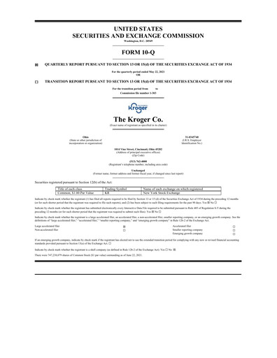 Thumbnail Kroger Quarterly Report 2021-q1