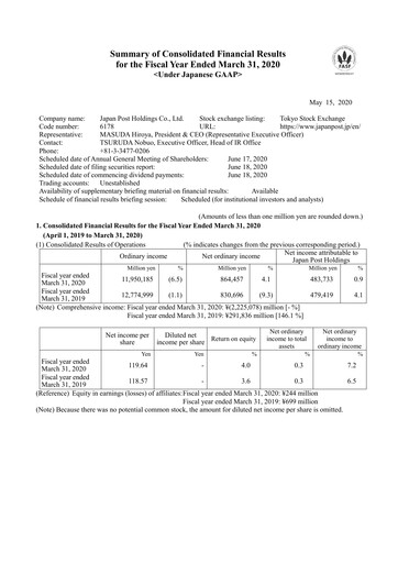 Thumbnail Japan Post Holdings
 Financial Statement 2019