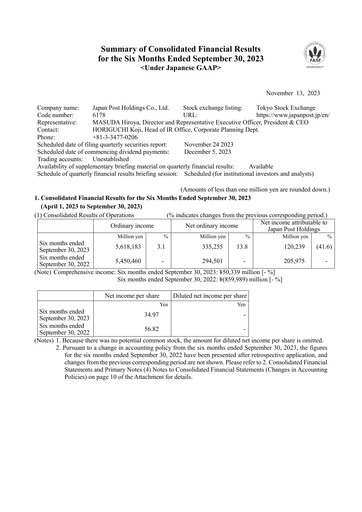 Thumbnail Japan Post Holdings
 Financial Statement 2023-h1