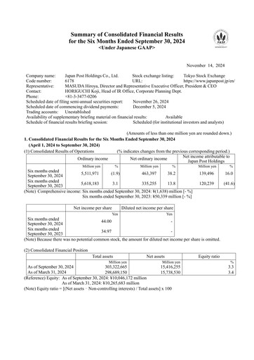 Thumbnail Japan Post Holdings
 Financial Statement 2024-h1