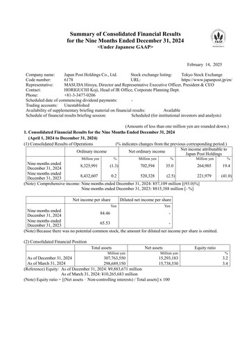Thumbnail Japan Post Holdings
 Financial Statement 2025-9m