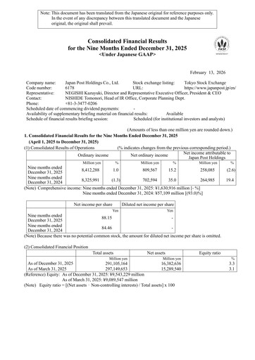 Thumbnail Japan Post Holdings
 Financial Statement 2026-9m