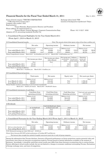 Vorschaubild Terumo Finanzmitteilung fy2011