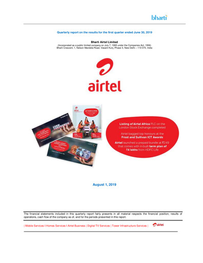 Thumbnail Bharti Airtel
 Quarterly Report 2019-q1