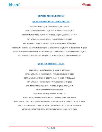 Thumbnail Bharti Airtel
 Quarterly Report 2024-q4