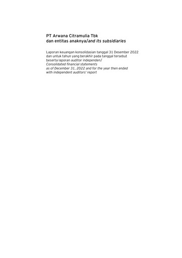 Miniature Arwana Citramulia Tbk Bilan financier 2022