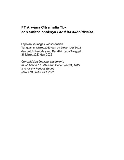 Thumbnail Arwana Citramulia Tbk Quarterly Report 2023-q1