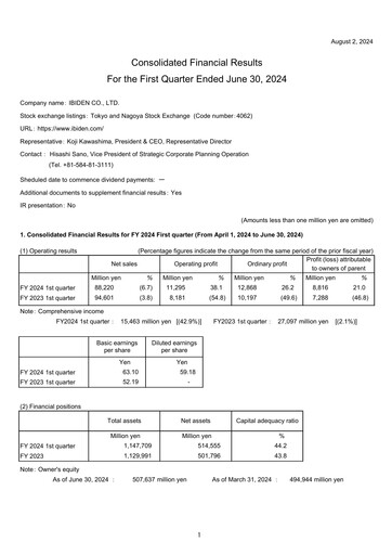 Vorschaubild Ibiden Quartalsbericht 2024-q1