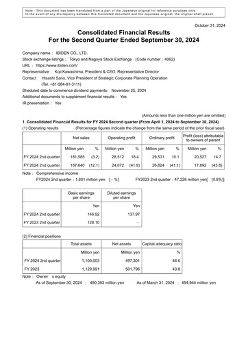 Vorschaubild Ibiden Quartalsbericht 2024-q2