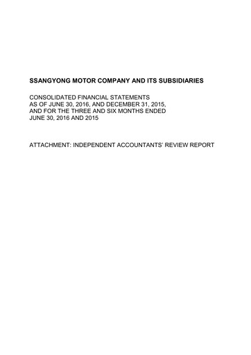 Miniature KG Mobility (SsangYong Motor) Rapport semestriel 2016-h1