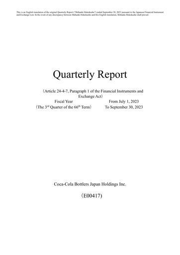 Thumbnail Coca-Cola Bottlers Japan Quarterly Report 2023-q3