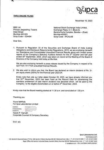 Thumbnail Ipca Laboratories
 Quarterly Report 2023-q2
