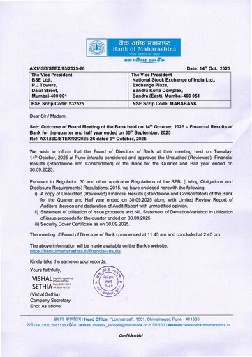 Vorschaubild Bank of Maharashtra
 Quartalsbericht 2025-q2