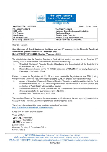 Vorschaubild Bank of Maharashtra
 Quartalsbericht 2025-q3