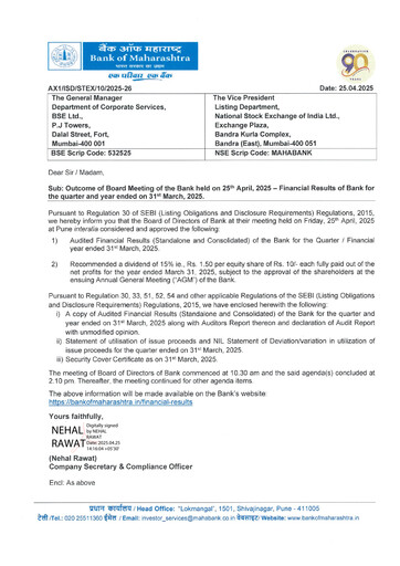 Vorschaubild Bank of Maharashtra
 Quartalsbericht 2025-q4