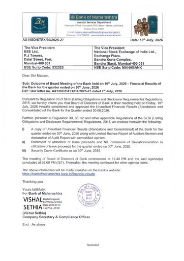 Vorschaubild Bank of Maharashtra
 Quartalsbericht 2026-q1