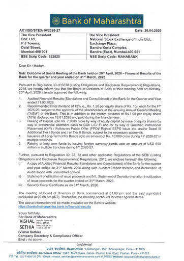 Vorschaubild Bank of Maharashtra
 Quartalsbericht 2026-q4