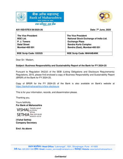 Miniature Bank of Maharashtra
 Rapport de durabilité 2024-2025