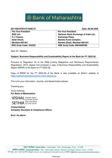 Miniature Bank of Maharashtra
 Rapport de durabilité 2025-2026