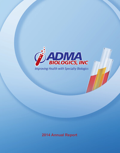 Vorschaubild ADMA Biologics
 Jahresbericht 2014