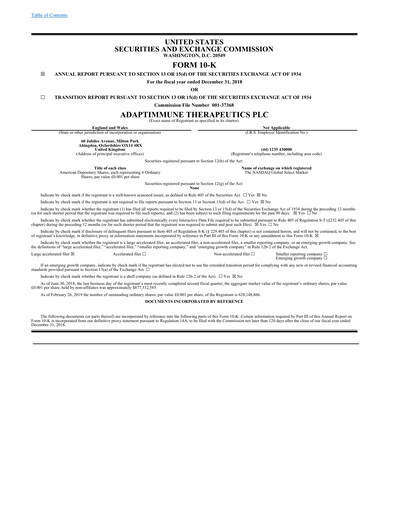 Thumbnail Adaptimmune Therapeutics Annual Report 2018