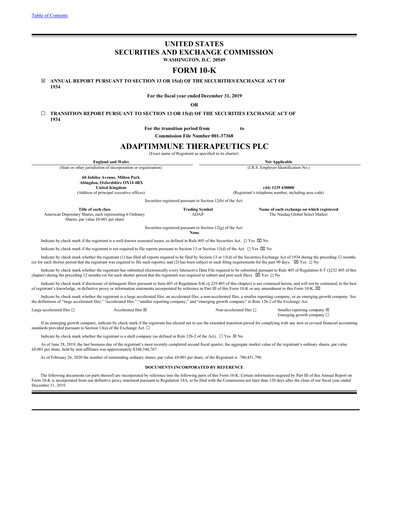 Thumbnail Adaptimmune Therapeutics Annual Report 2019