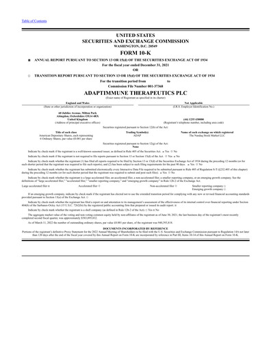 Thumbnail Adaptimmune Therapeutics Annual Report 2021