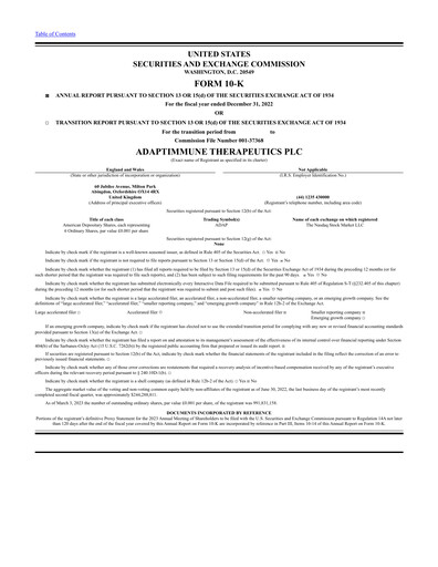 Thumbnail Adaptimmune Therapeutics Annual Report 2022