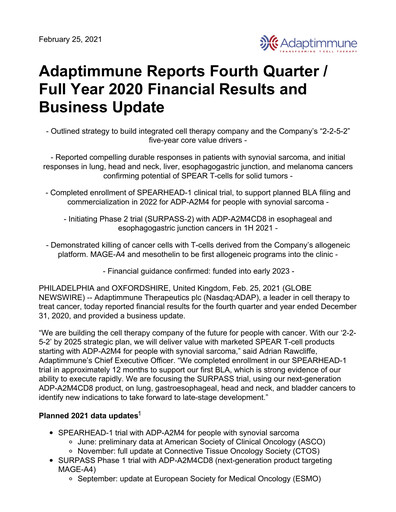 Thumbnail Adaptimmune Therapeutics Financial Report 2020