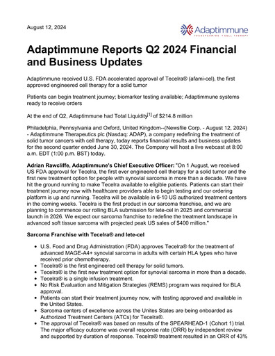 Thumbnail Adaptimmune Therapeutics Quarterly Report 2024-q2