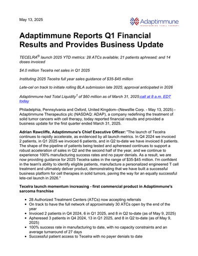 Thumbnail Adaptimmune Therapeutics Quarterly Report 2025-q1