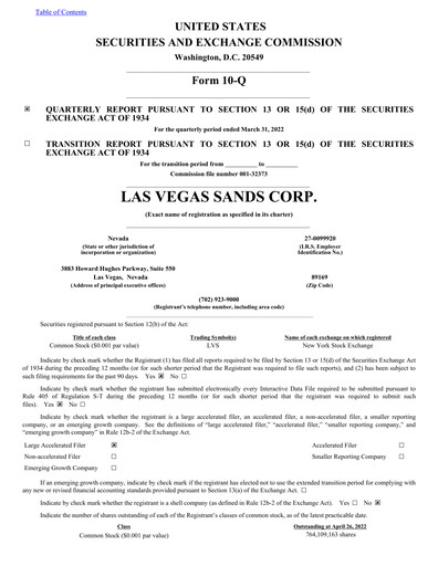 Thumbnail Las Vegas Sands Quarterly Report 2022-q1
