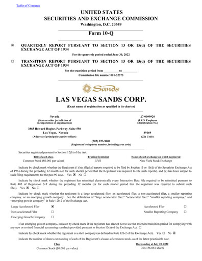 Thumbnail Las Vegas Sands Quarterly Report 2022-q2