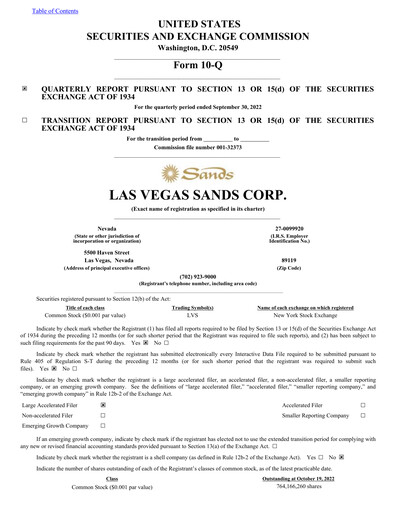 Thumbnail Las Vegas Sands Quarterly Report 2022-q3