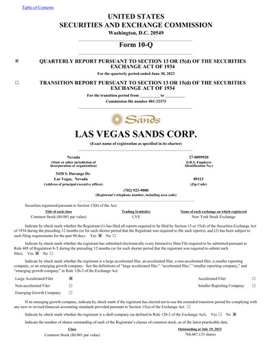 Thumbnail Las Vegas Sands Quarterly Report 2023-q2