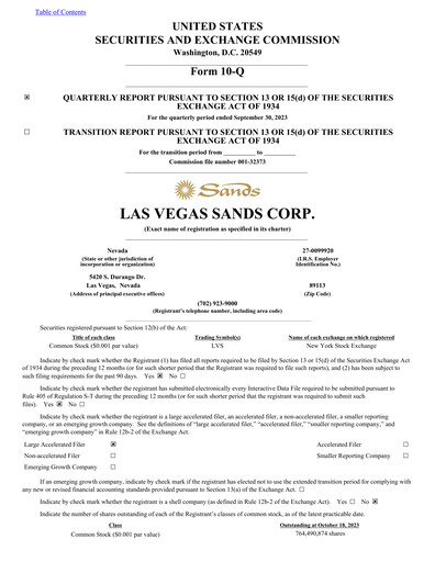 Thumbnail Las Vegas Sands Quarterly Report 2023-q3