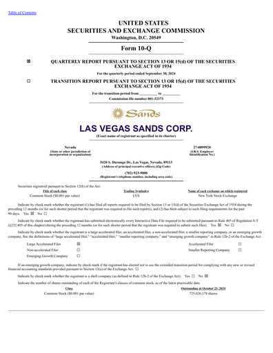 Thumbnail Las Vegas Sands Quarterly Report 2024-q3