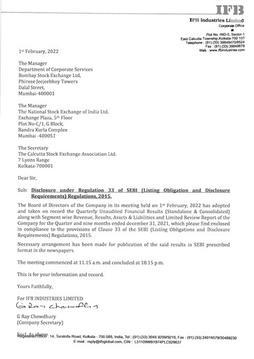 Miniature IFB Industries Rapport trimestriel 2022-q3