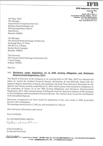 Miniature IFB Industries Rapport trimestriel 2022-q4