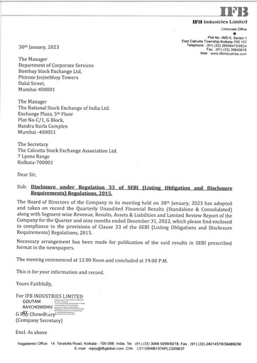 Miniature IFB Industries Rapport trimestriel 2023-q3