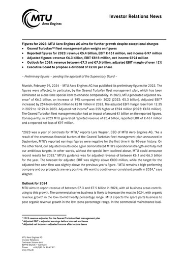 Thumbnail MTU Aero Engines
 Financial Report 2023