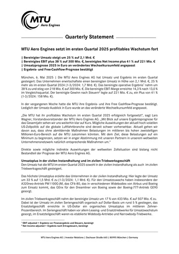 Thumbnail MTU Aero Engines
 Quarterly Report 2025-q1