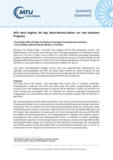 Thumbnail MTU Aero Engines
 Quarterly Report 2025-q3